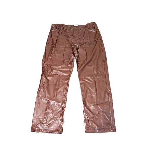 Abercrombie & Fitch Vegan Leather‎ 90s Straight Ultra High Rise Pants NWT 35 20R - Picture 2 of 8